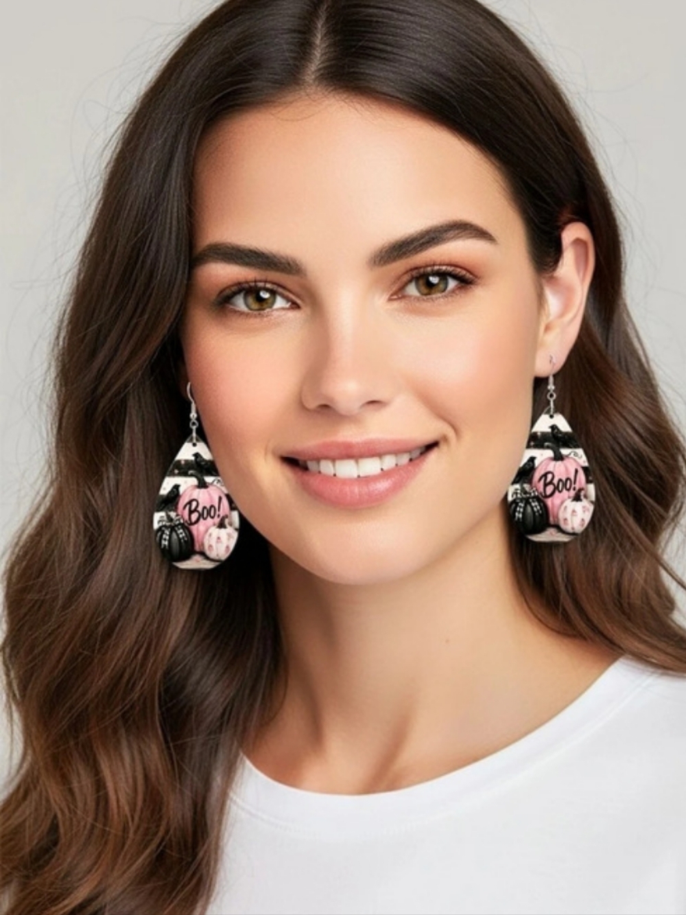 Pink & Black Pumpkin Boo Teardrop Earrings